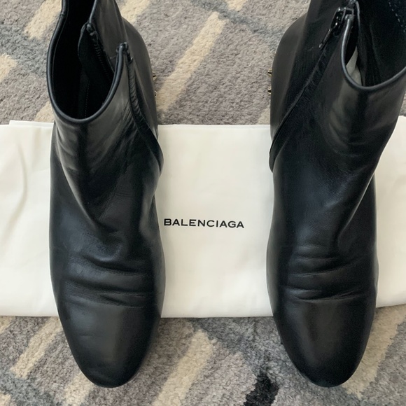 Balenciaga Black Leather Studded Heel Ankle Boots - Picture 2 of 8